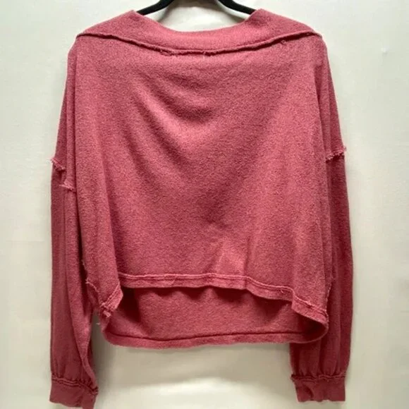 We The Free Stay With Me Hacci Top Women's Small Raspberry Pink Long Sleeve GUC - Picture 8 of 10